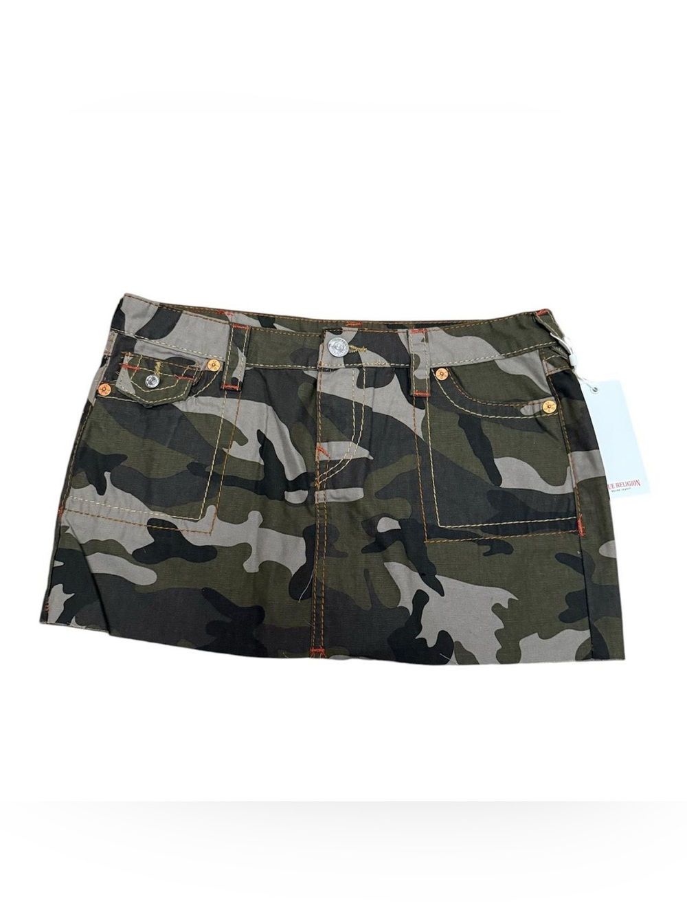 True Religion Camouflage Mini Skirt in Green and Black